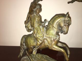Middle Eastern Scene Bronze Sculpture Arab Man on Horse with Flag Bronze Statue 2