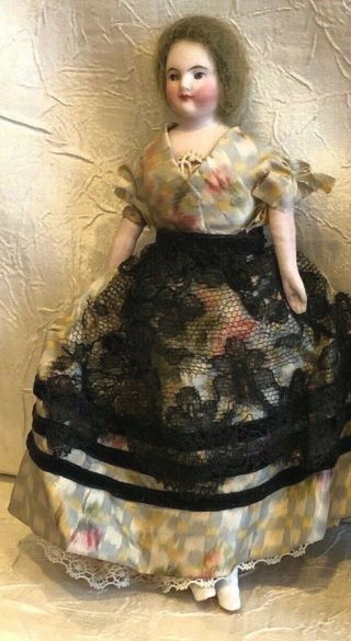 Antique Bisque German Dollhouse Lady Doll w White Boots 6 7/8 