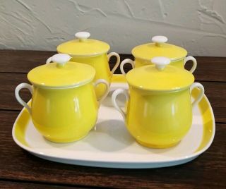Vintage Fitz and Floyd Spring Yellow Pot de Creme pots (Set Of 4 w/tray) 2