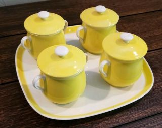 Vintage Fitz and Floyd Spring Yellow Pot de Creme pots (Set Of 4 w/tray) 4