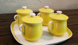 Vintage Fitz and Floyd Spring Yellow Pot de Creme pots (Set Of 4 w/tray) 5