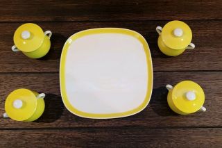 Vintage Fitz and Floyd Spring Yellow Pot de Creme pots (Set Of 4 w/tray) 6
