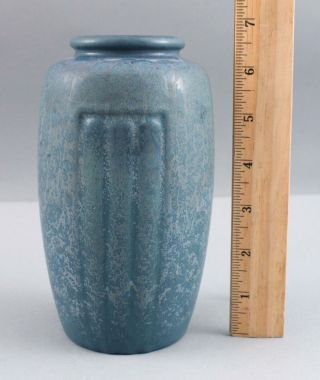 Antique Arts & Crafts Hampshire Art Pottery 3 - Panel Vase 157 Blue Curdled Glaze