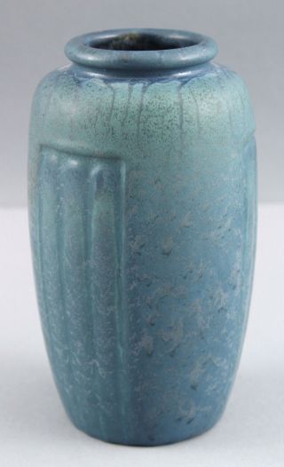 Antique Arts & Crafts HAMPSHIRE ART POTTERY 3 - Panel Vase 157 Blue Curdled Glaze 2