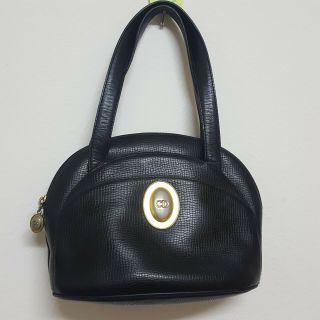 Vintage Christian Dior Logos Mini Hand Bag Black Leather