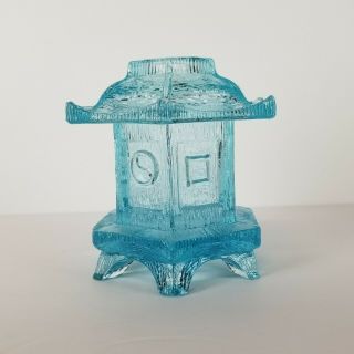 Vintage Glass Fairy Lamp Pagoda Asian Candle Holder Turquoise Blue Le Smith