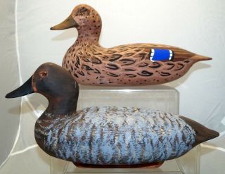 Vintage Snook Barrett Glass Eyes Black Duck Pair Wood Hunting Lure Duck Decoy