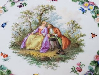 Meissen Porcelain Table / Stand w Encrusted Flowers and Courting Couple Portrait 3