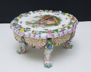 Meissen Porcelain Table / Stand w Encrusted Flowers and Courting Couple Portrait 4