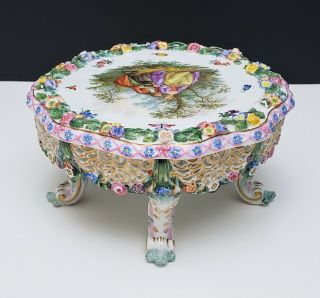 Meissen Porcelain Table / Stand w Encrusted Flowers and Courting Couple Portrait 5