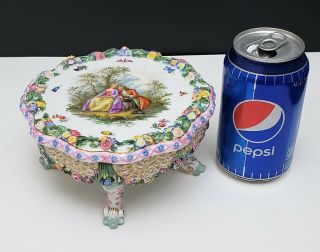 Meissen Porcelain Table / Stand w Encrusted Flowers and Courting Couple Portrait 7