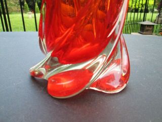 VTG Twisted Murano ITALY Glass Vase Orange Red to Clear 14.  5 