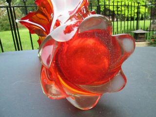 VTG Twisted Murano ITALY Glass Vase Orange Red to Clear 14.  5 