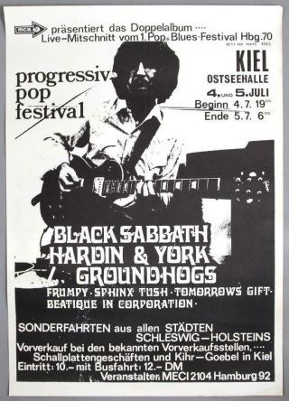 Black Sabbath Ozzy Osbourne - Mega Rare Germany 1970 Concert Poster