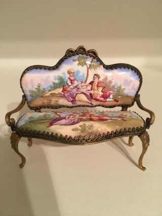 Antique Viennese Austrian Guilloche Enamel Miniature Sofa.  Magnificent
