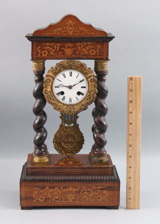 19thc Antique French Empire Marquetry Inlaid & Gilded Portico Clock Pendulum Key