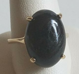 Vintage Oval Black Onyx Cabochon & 10k Gold Ring Size 10 With Vintage Ring Box
