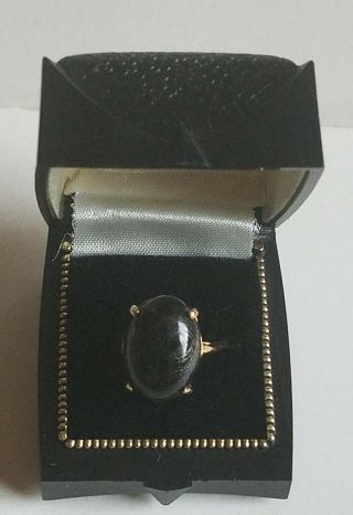 Vintage Oval Black Onyx Cabochon & 10k Gold Ring Size 10 with Vintage Ring Box 2
