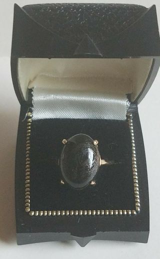 Vintage Oval Black Onyx Cabochon & 10k Gold Ring Size 10 with Vintage Ring Box 3