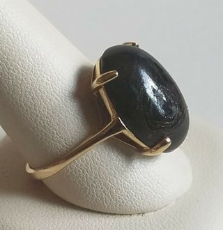 Vintage Oval Black Onyx Cabochon & 10k Gold Ring Size 10 with Vintage Ring Box 4