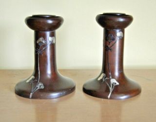 Arts & Crafts Heintz Art Metal Bronze Candlesticks With Sterling Silver Design