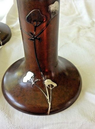 Arts & Crafts Heintz Art Metal Bronze Candlesticks with Sterling Silver Design 5