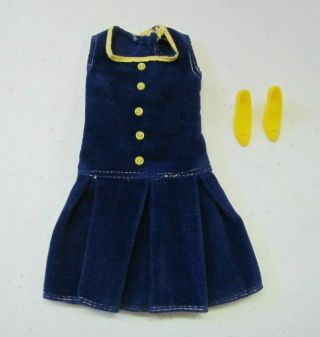Vintage Barbie Doll Francie & Casey " Pleat Neat " 1967 Blue Velvet Dress & Heels