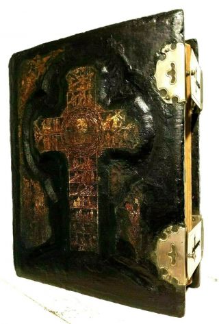 Antique 1865 Catholic Family Bible Douay Rheims Clasp Family Restored Big C18