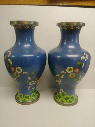 Vintage Chinese Export Cloisonne Enamel Vases,  Blue,  Green.  Pink,  Red
