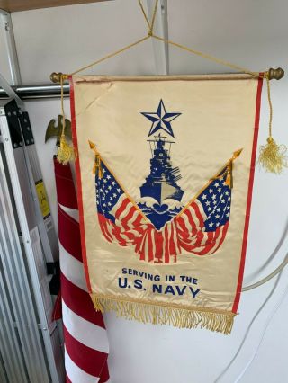 Rare Vintage Wwii Serving In The Us Navy 1 Blue Star Window Flag Navy Banner