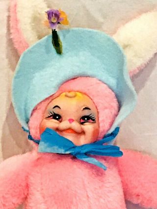 Vintage Rushton Rubber Face Stuffed Pink Bunny Rabbit 10” Tall