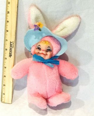 Vintage Rushton Rubber Face Stuffed Pink Bunny Rabbit 10” Tall 5