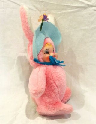Vintage Rushton Rubber Face Stuffed Pink Bunny Rabbit 10” Tall 6