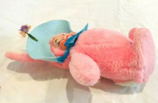 Vintage Rushton Rubber Face Stuffed Pink Bunny Rabbit 10” Tall 8