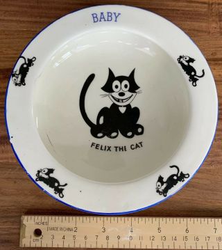 Antique Vintage Felix The Cat Bowl Baby Czechoslovakia Cobalt Blue Cartoon Black