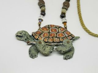 Vintage Dorian Designs Wooden Hand Painted Turtle Necklace Movable Legs Signed