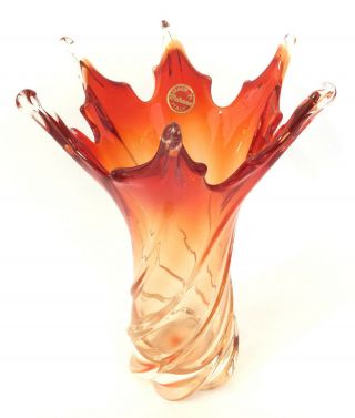 Vintage Murano Sommerso Orange Cased Glass Vase Spiral Body