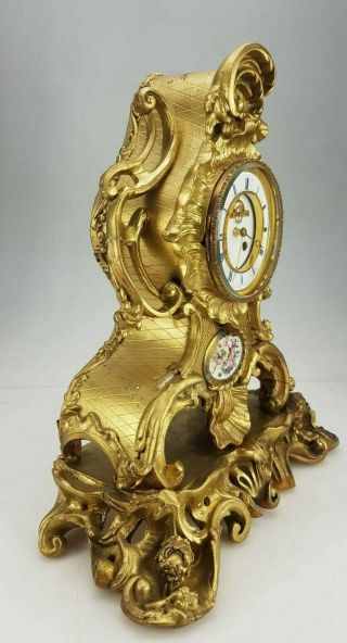 Large Antique french Gilt Wood Mantle clock for restoration Spares or Repairs 12