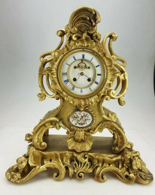 Large Antique French Gilt Wood Mantle Clock For Restoration Spares Or Repairs
