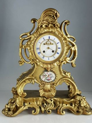 Large Antique french Gilt Wood Mantle clock for restoration Spares or Repairs 5
