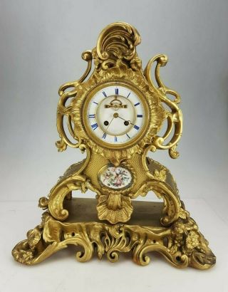 Large Antique french Gilt Wood Mantle clock for restoration Spares or Repairs 6