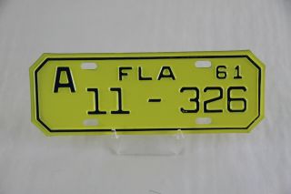 Vintage 1961 Yellow Florida Motorcycle License Plate