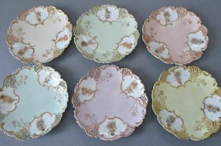 Set 6 Antique HP Porcelain Plates CHERUBS Lush GILT Decorations VIENNA Limoges 3