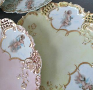 Set 6 Antique HP Porcelain Plates CHERUBS Lush GILT Decorations VIENNA Limoges 4