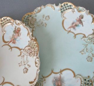 Set 6 Antique HP Porcelain Plates CHERUBS Lush GILT Decorations VIENNA Limoges 5