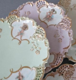 Set 6 Antique HP Porcelain Plates CHERUBS Lush GILT Decorations VIENNA Limoges 6