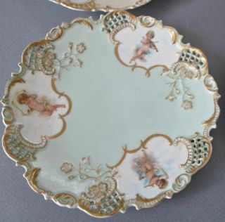 Set 6 Antique HP Porcelain Plates CHERUBS Lush GILT Decorations VIENNA Limoges 9