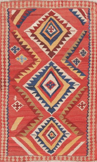 Tribal Geometric Oriental Kilim Abadeh Area Rug Wool Hand - Knotted All - Over 4x7