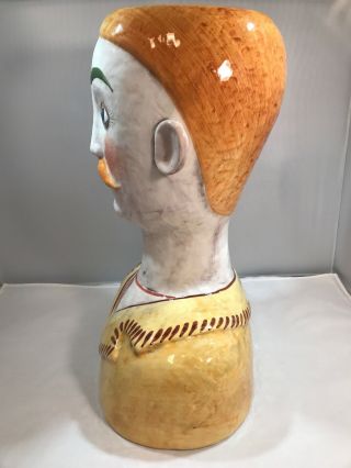 Rare HTF Mid - Century 16” Horchow Ceramic Italian Head Man Head Bust Vase Planter 2