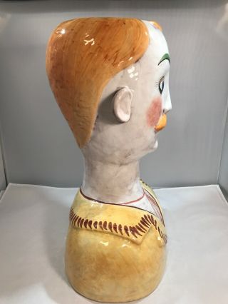 Rare HTF Mid - Century 16” Horchow Ceramic Italian Head Man Head Bust Vase Planter 4